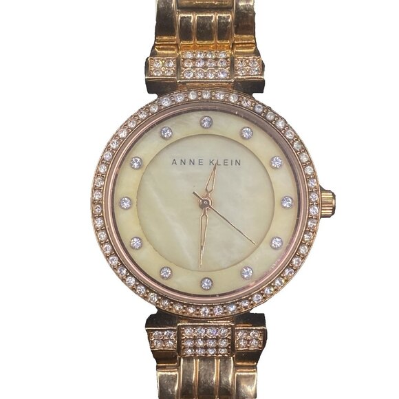 Anne Klein Women Watch Round Dial 26mm Crystals Gold Tone New Battery Runs LOOK - Picture 1 of 14